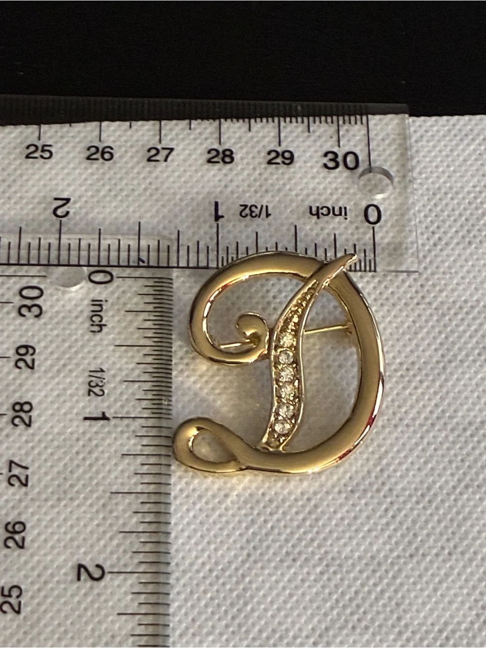 Gold-Tone 'D' Initial Brooch with Rhinestone Accents